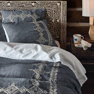 Anthropologie Argenta Embroidered King Size Duvet Cover + Shams